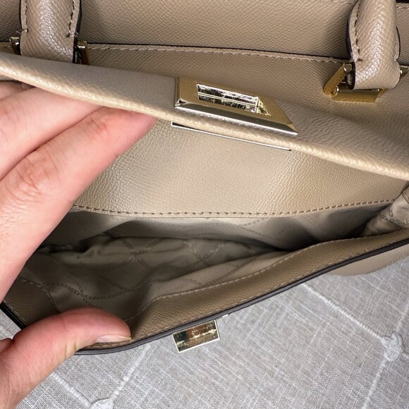 Michael Kors Sylvia Satchel Shoulder Bag - Beige Taupe Leather - Picture 14 of 16